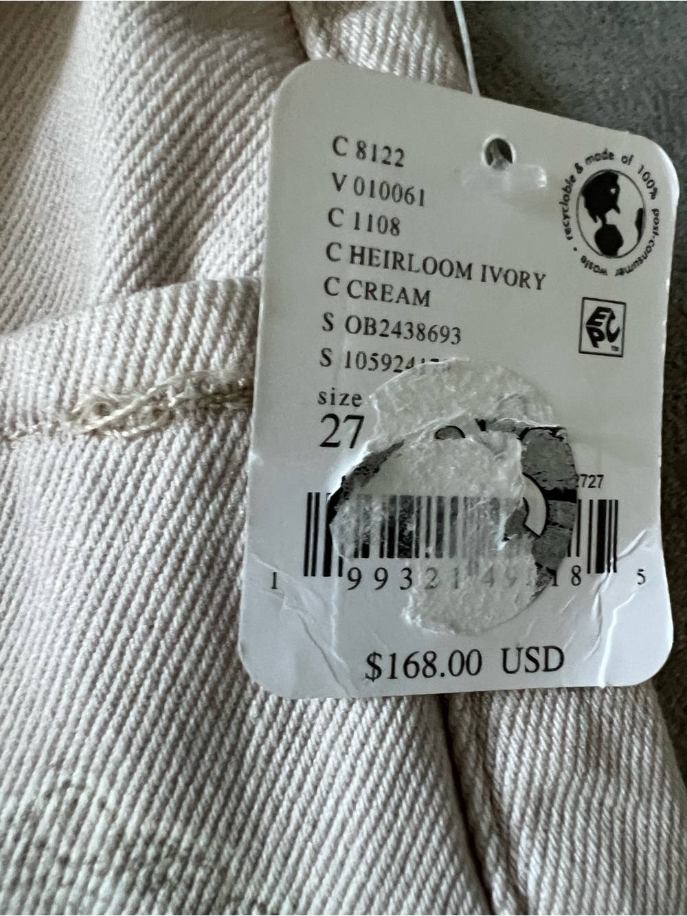 Free People We The Free Printed Straight Leg Jeans in Heirloom Ivory Size 27 NWT - Picture 8 of 13
